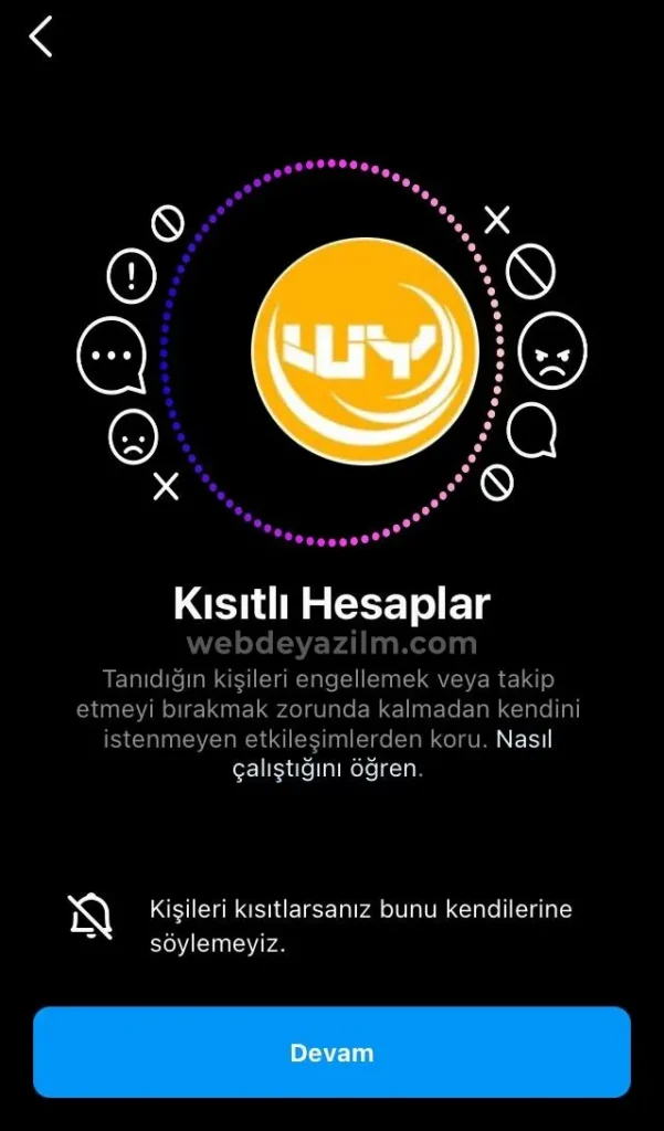 Instagram'da bir profili kısıtlama