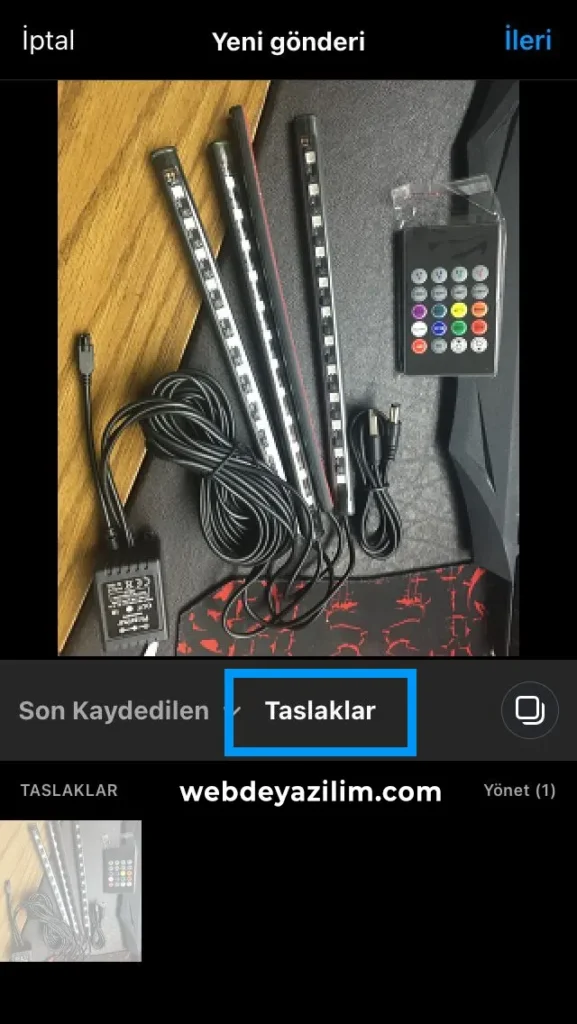 gönderi paylaşım alanında taslaklar butonuna tıklayın