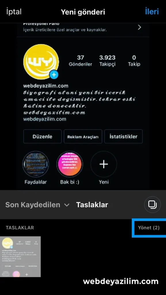 silmek istediğiniz taslağı listeden seçin
