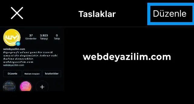 sağ üstten düzenle'ye dokunun