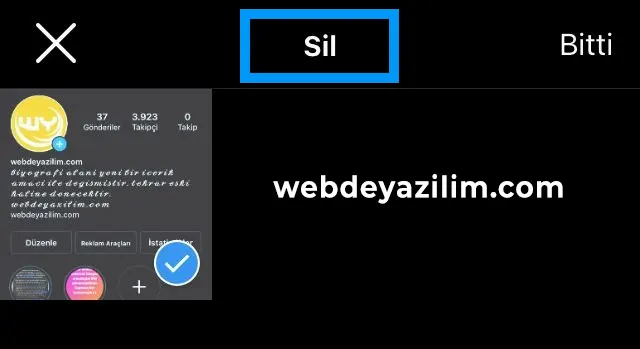 orta kısımdan sil butonuna dokunun