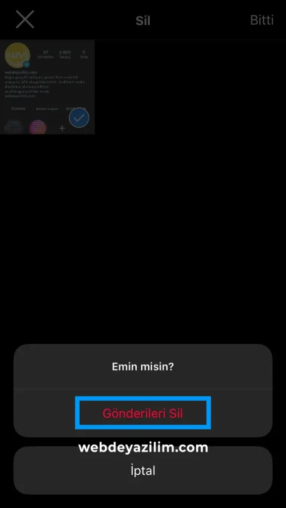 gönderiyi sil diyerek taslağı silin