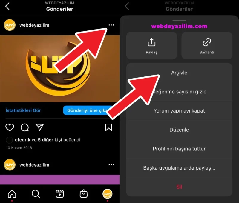 Instagram Gönderiyi Arşivleme ve Arşivden Çıkarma İşlemleri