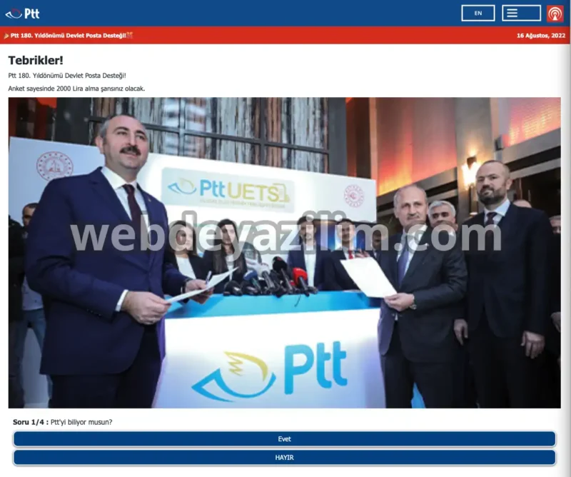 PTT 180. Yıldönümü Devlet Posta Desteği