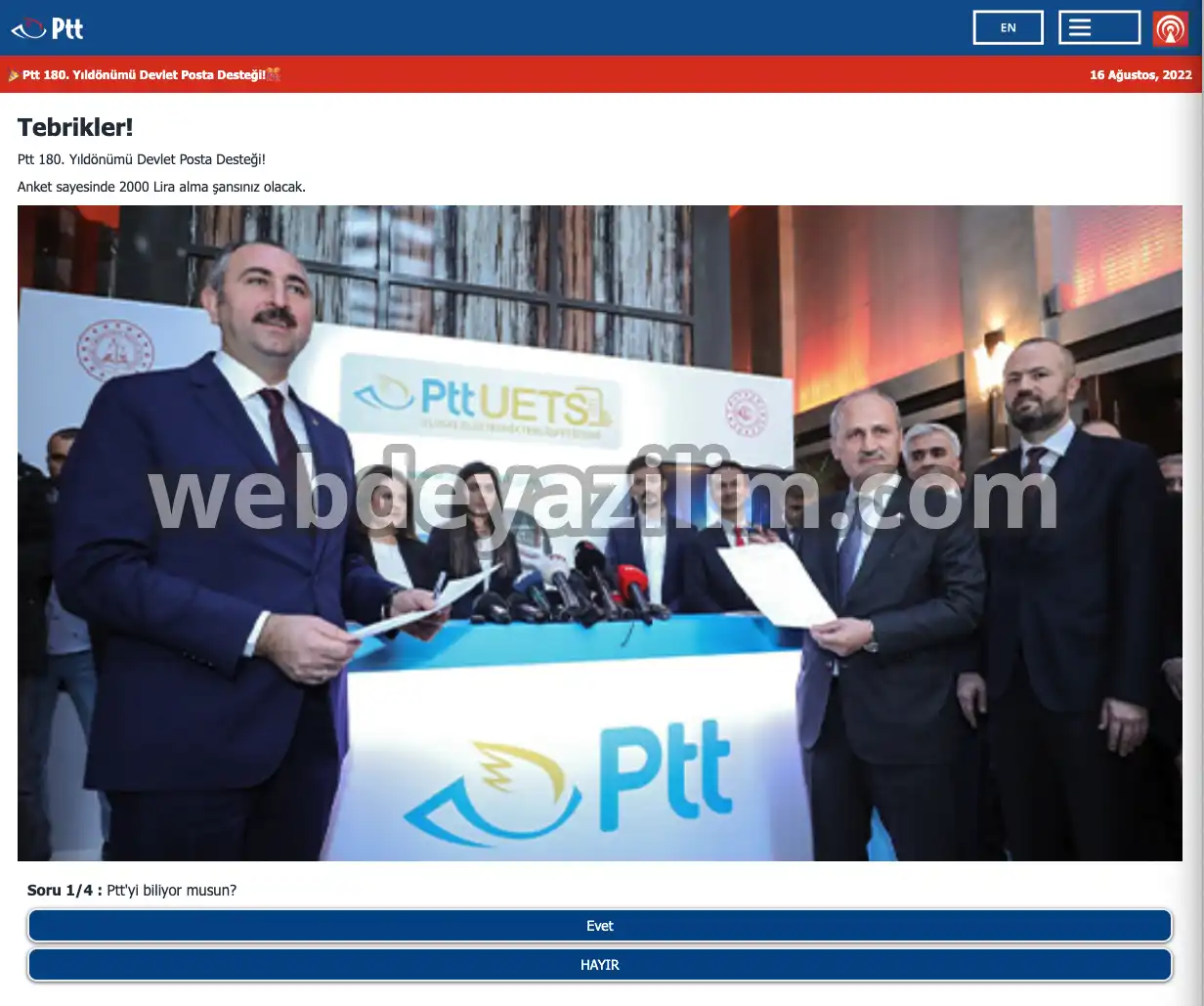 PTT 180. Yıldönümü Devlet Posta Desteği