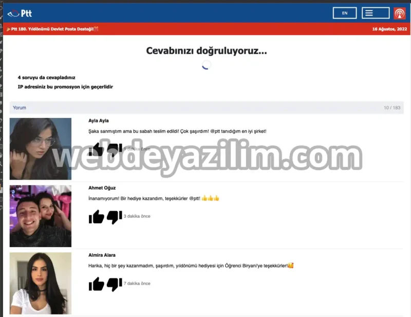 PTT 180. Yıl dönümü Devlet Posta Desteği