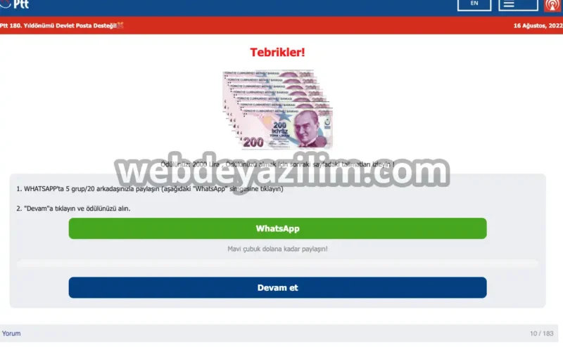 PTT 180. Yıl dönümü Devlet Posta Desteği