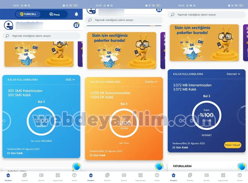 Turkcell Kalan Kullanım Sorgulama