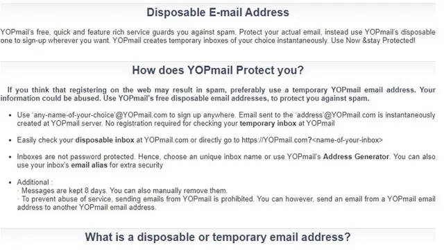 YOPmail Sahte E-Posta