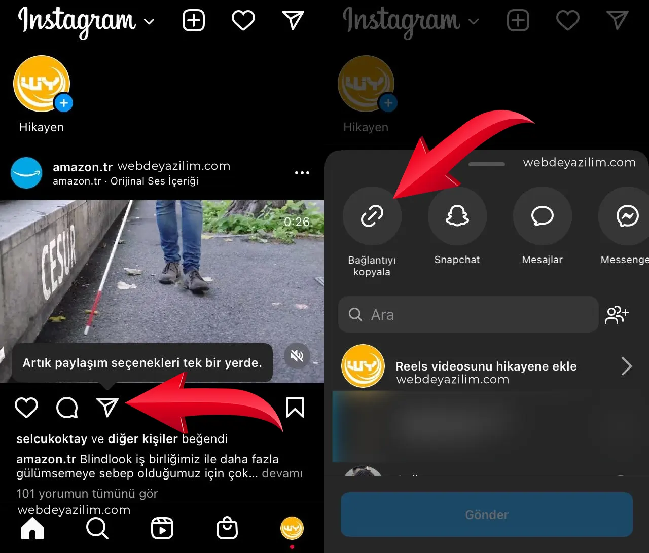 instagram bağlantıyı kopyalama açma