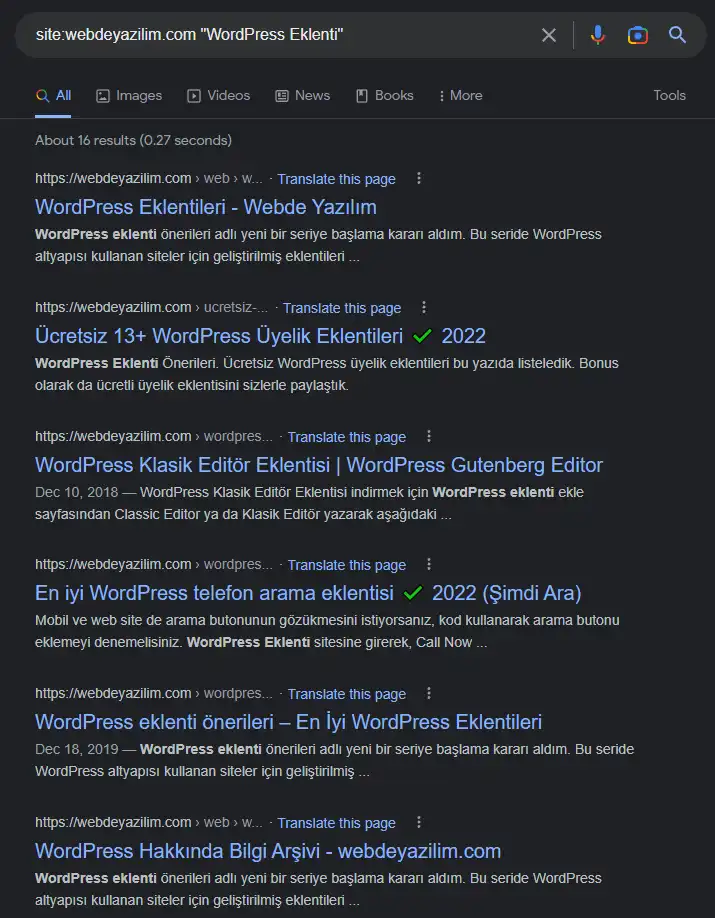 google'da bir site içeriklerinde geçen kelimeleri arama