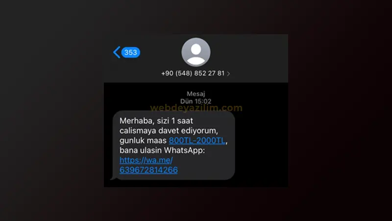 Merhaba, sizi 1 saat çalışmaya davet ediyorum mesajı