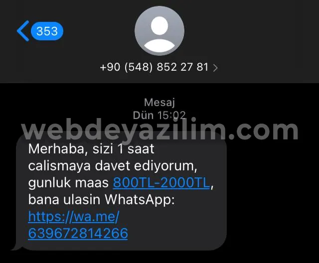 Merhaba, sizi 1 saat çalışmaya davet ediyorum mesajı