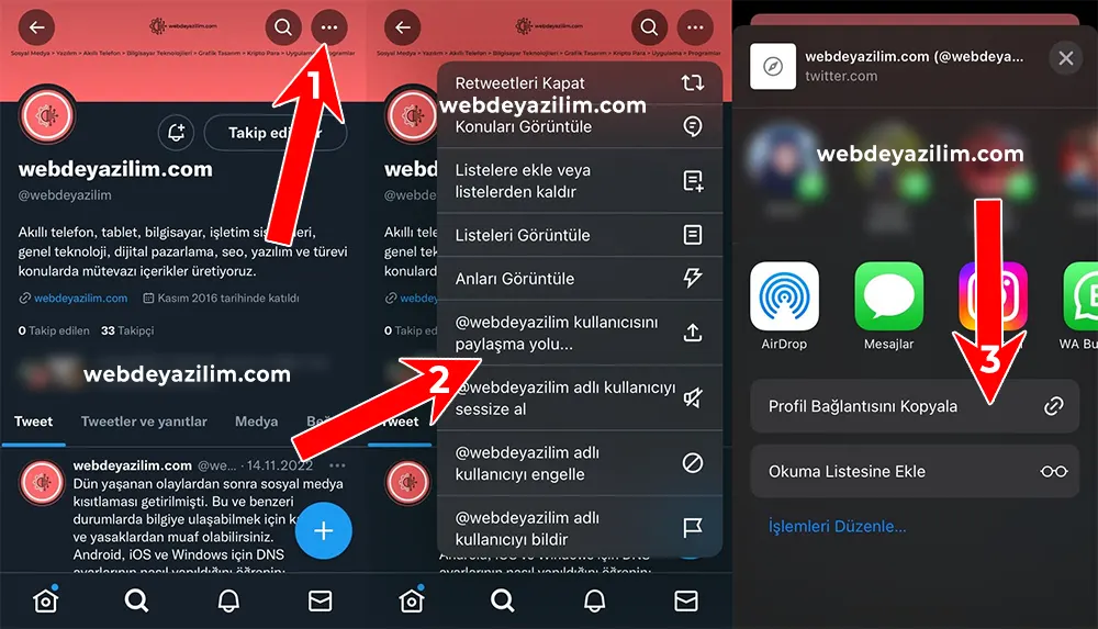 Twitter Hesap linkini kopyalama nasıl yapılır?