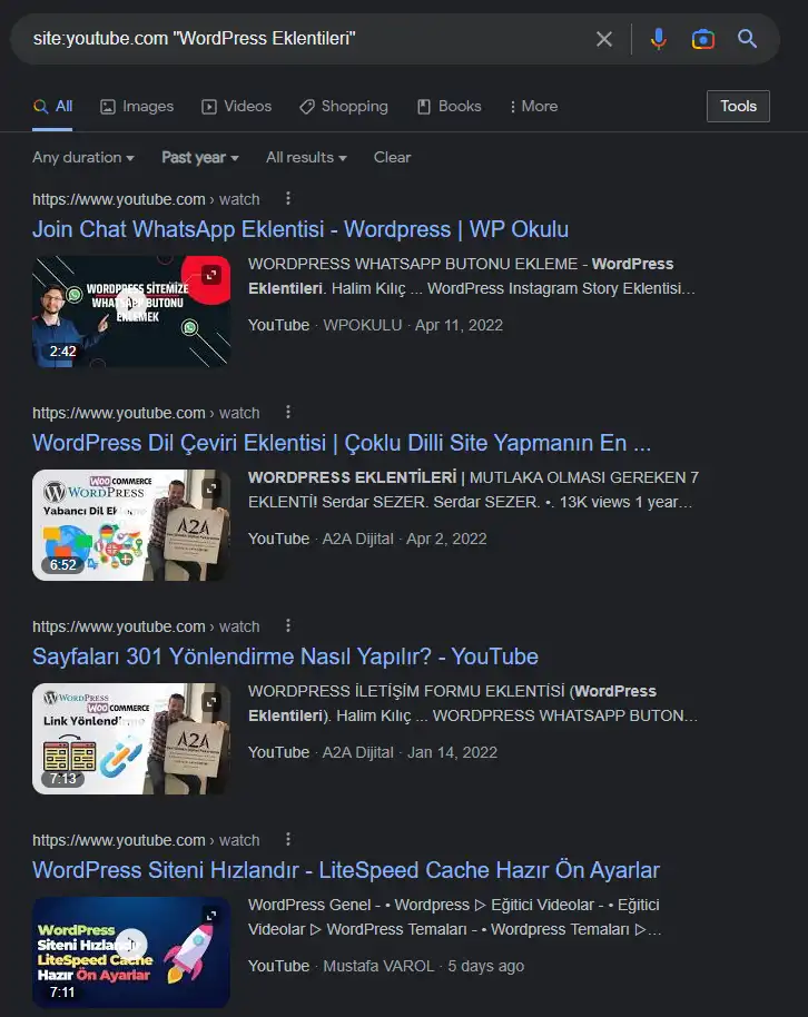 google'da bir site içerisinde geçen ifadeleri zaman ayarlı aratma