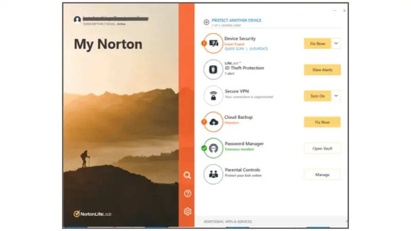 Norton, akıllı güvenlik duvarı ve bulut yedekleme gibi güvenlik özellikleri sunuyor.