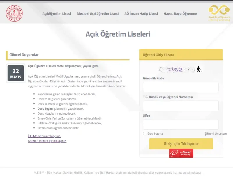 Açık Lise Öğrenci Girişi