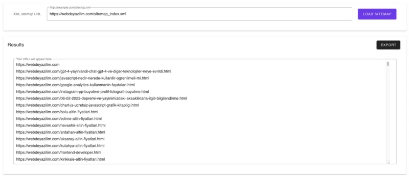 Sitemap içerisindeki linkleri listeleme aracı