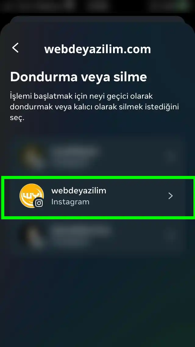 Instagram kalıcı hesap silme adımı