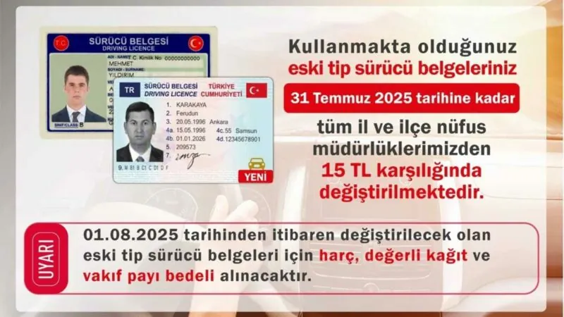 Eski Tip Ehliyetlerin Geçerliliği 31 Temmuz 2025'te Sona Eriyor: Yenilemeyenlere Yüksek Ücret Gelebilir